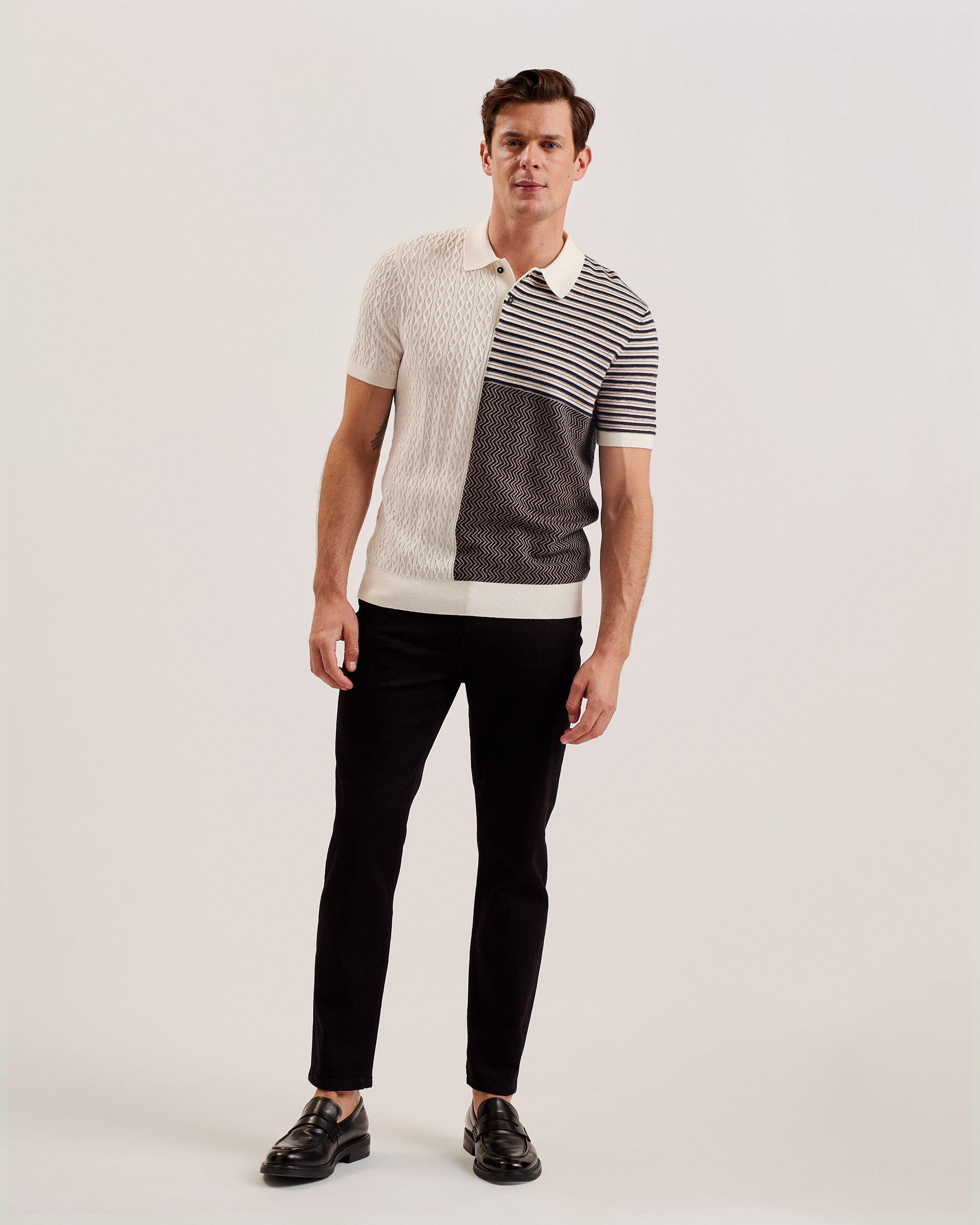 Men's Minsta-Ss Regular Multi Stitch Button Polo Ecru