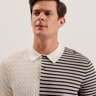 Men's Minsta-Ss Regular Multi Stitch Button Polo Ecru