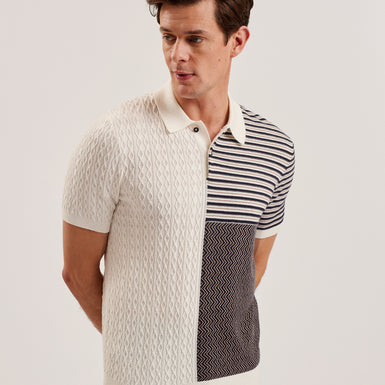 Men's Minsta-Ss Regular Multi Stitch Button Polo Ecru