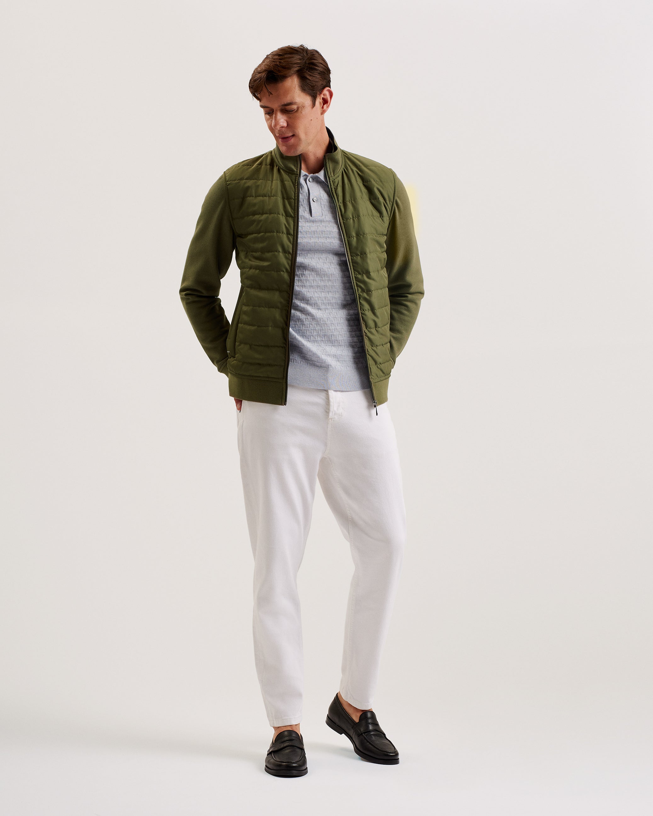 Men's Entil-Ls Regular Fit Quilted Funnel Neck Khaki