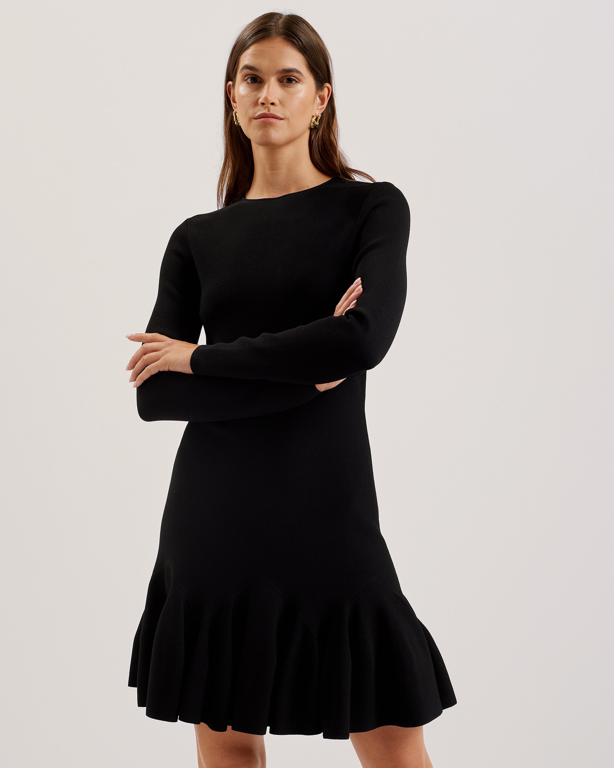 Women's Loisss-Flippy Skirt Long Sleeve Mini Dress Black