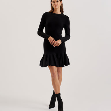 Women's Loisss-Flippy Skirt Long Sleeve Mini Dress Black