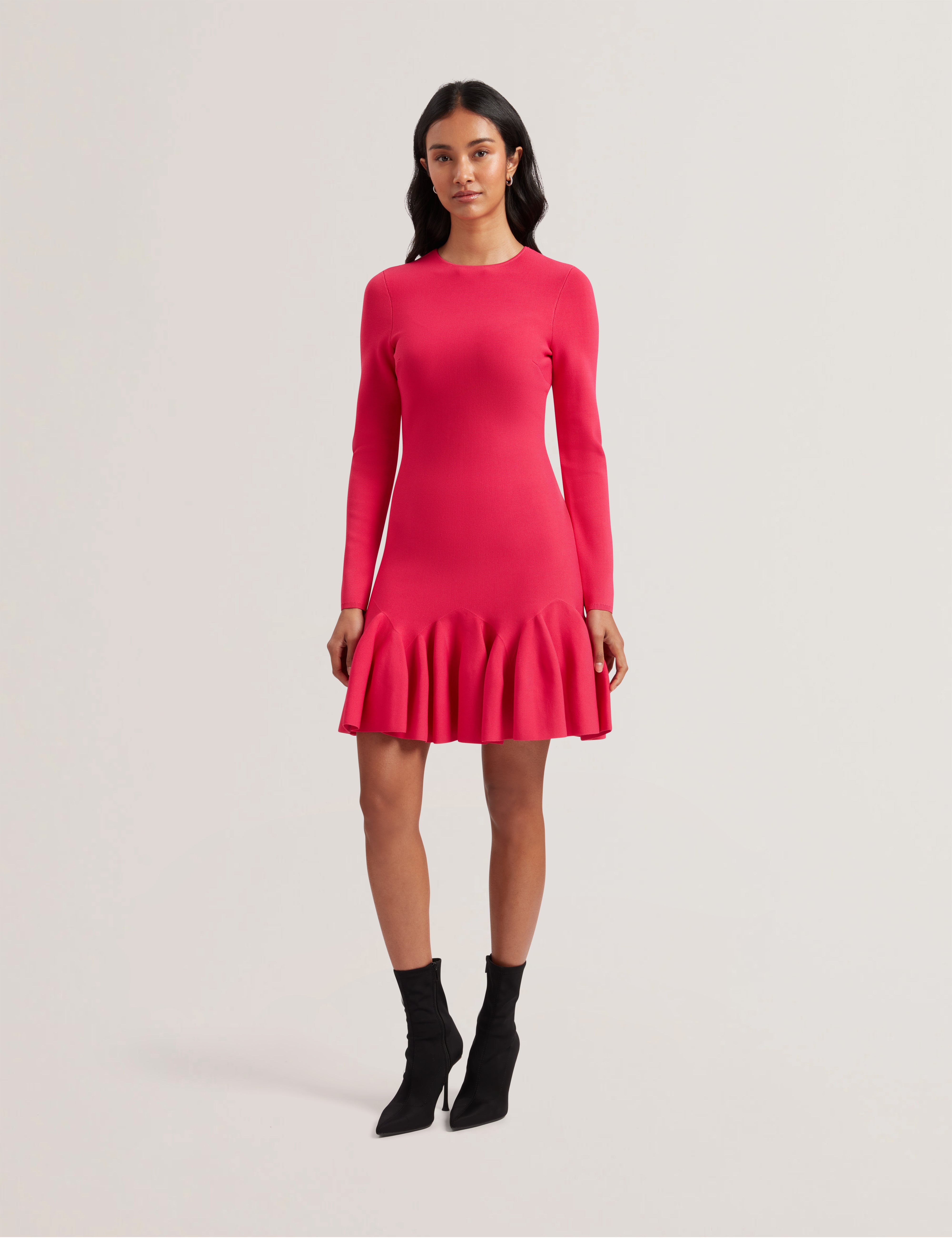 Women's Loisss-Flippy Skirt Long Sleeve Mini Dress Fuchsia