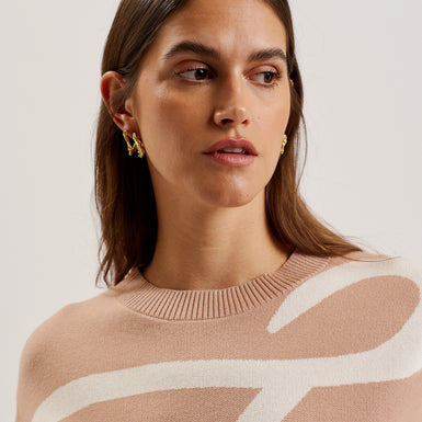 Women's Amoriyy-Branded Short Sleeve Knitted Tee Camel