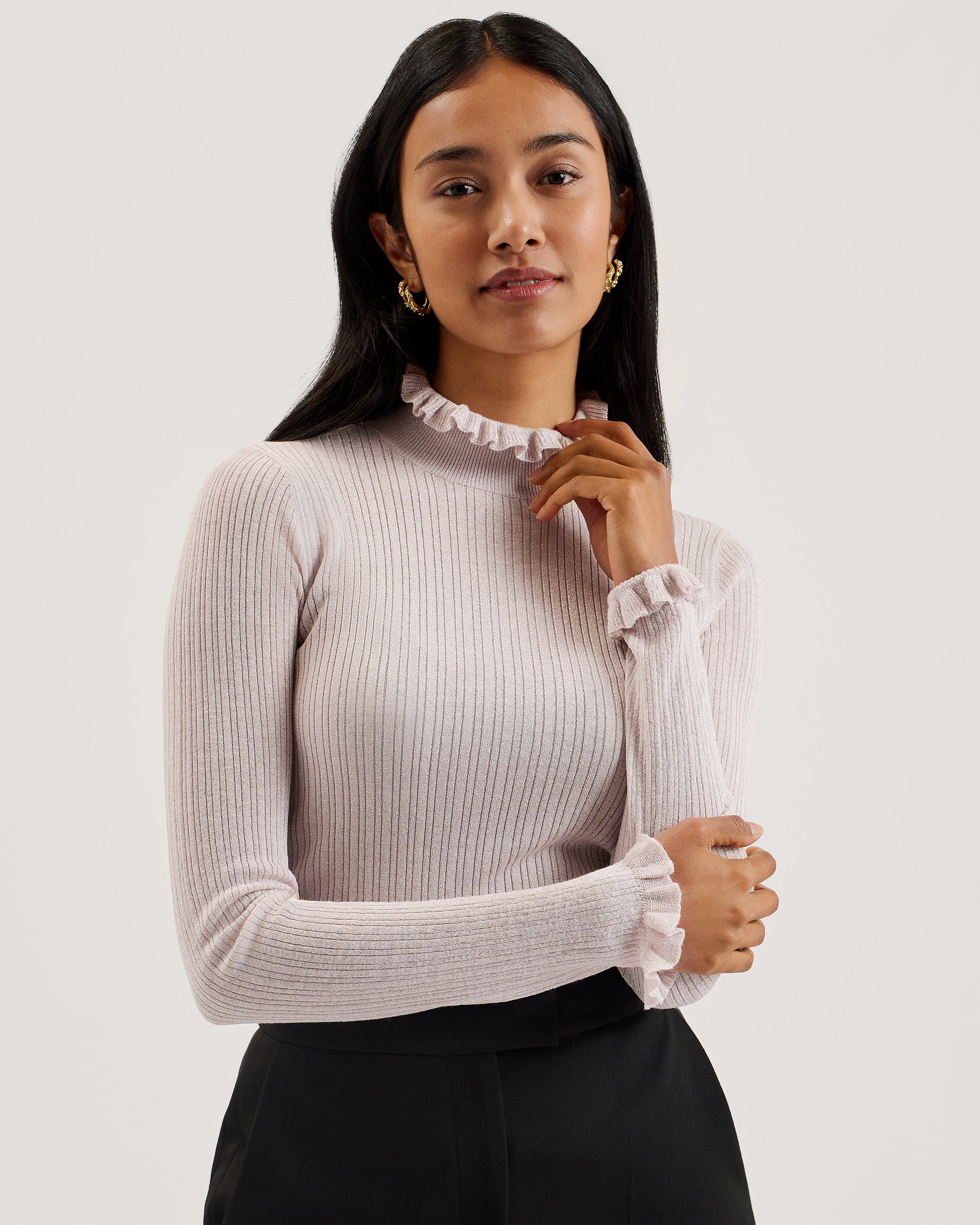 Women's Raineee-Metallic Ribbed Funnel Neck Jumper Lt-Purple