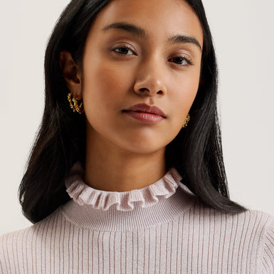 Women's Raineee-Metallic Ribbed Funnel Neck Jumper Lt-Purple