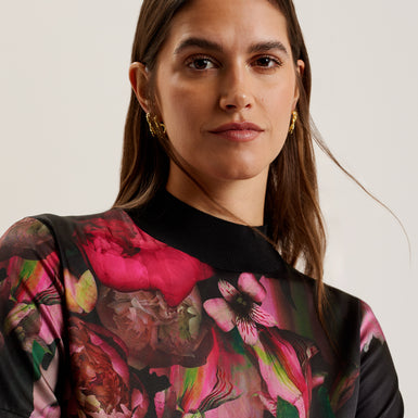 Women's Asthaa-Printed Woven Front Short Sleeve Top Black