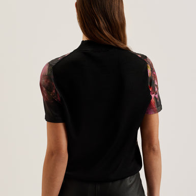 Women's Asthaa-Printed Woven Front Short Sleeve Top Black