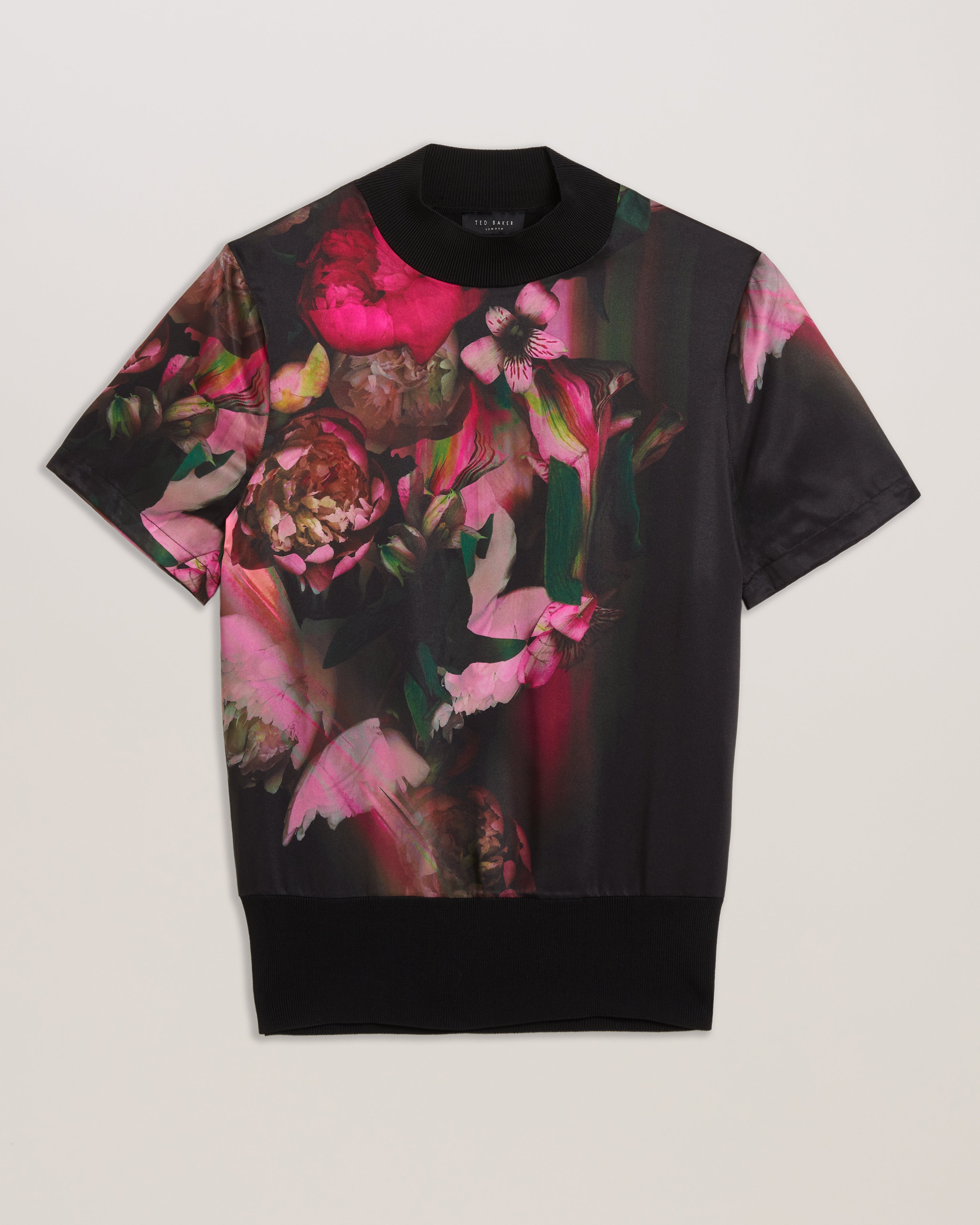 Women's Asthaa-Printed Woven Front Short Sleeve Top Black