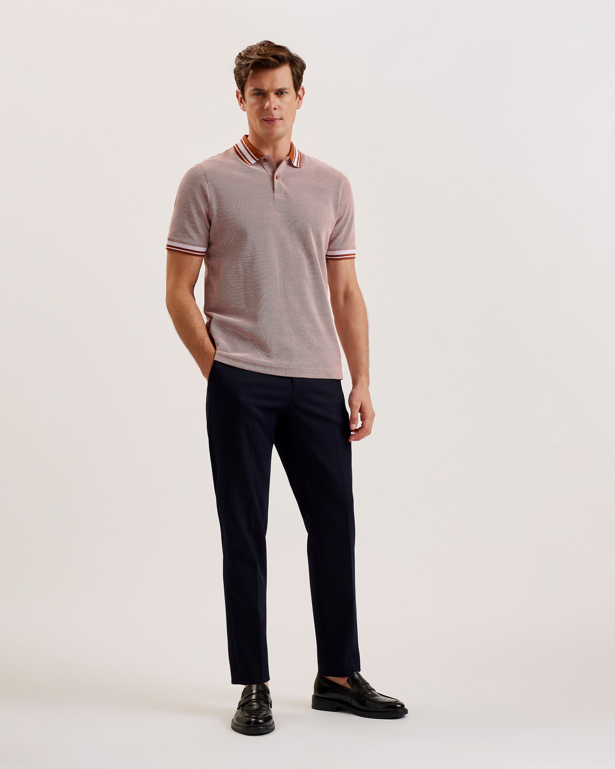 Men's Phenes-Ss Regular Fit Textured Polo Brown
