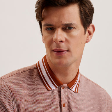 Men's Phenes-Ss Regular Fit Textured Polo Brown