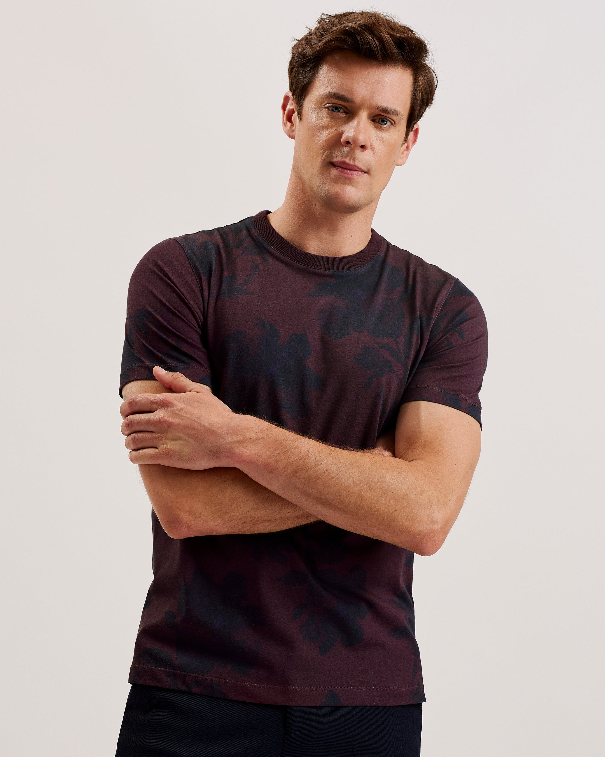 Men's Vendis-Ss Regular Fit Floral Printed T-Shirt Maroon