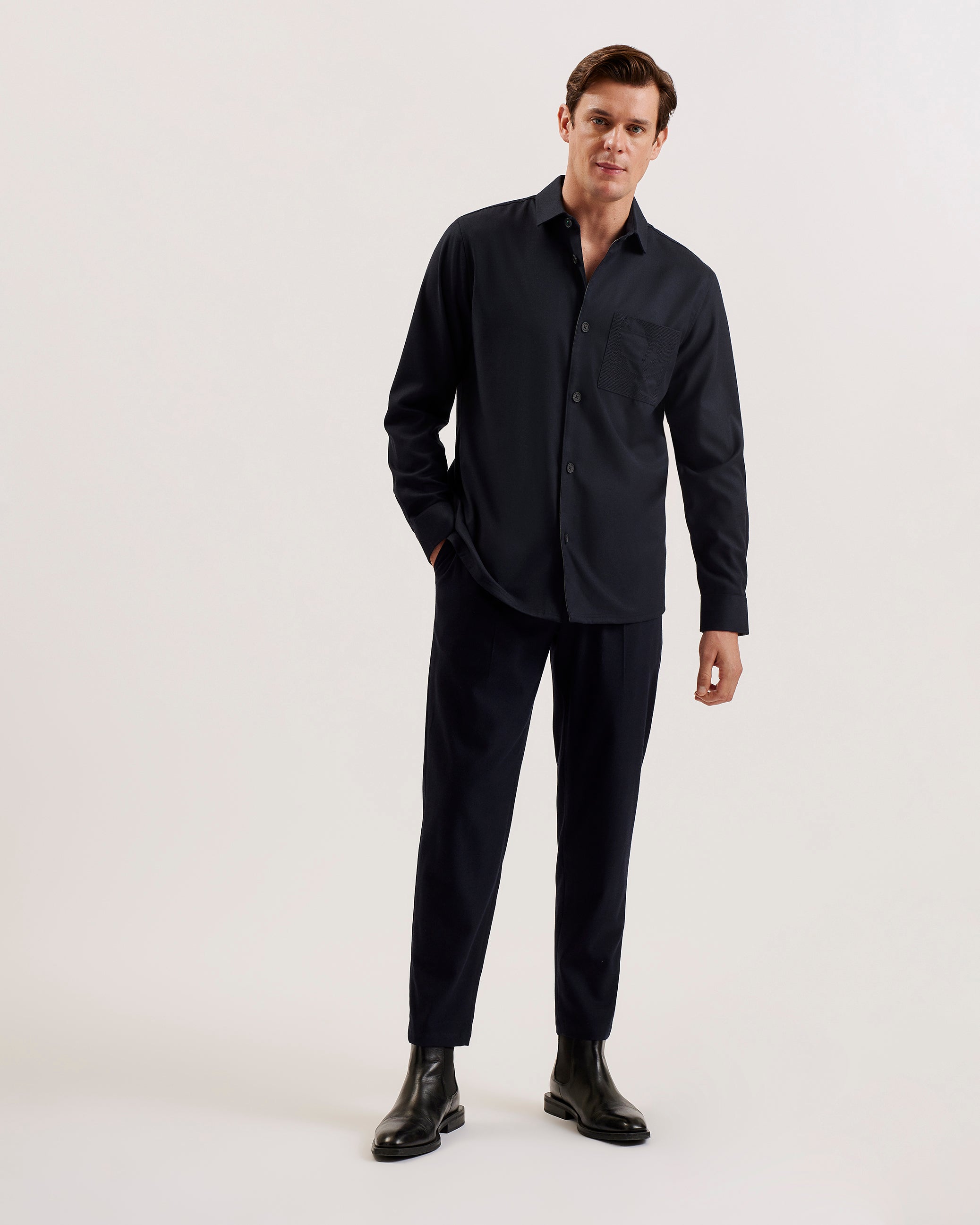 Men's Gaius-Ls Oversized Wool Blend Shirt Navy