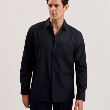 Men's Gaius-Ls Oversized Wool Blend Shirt Navy