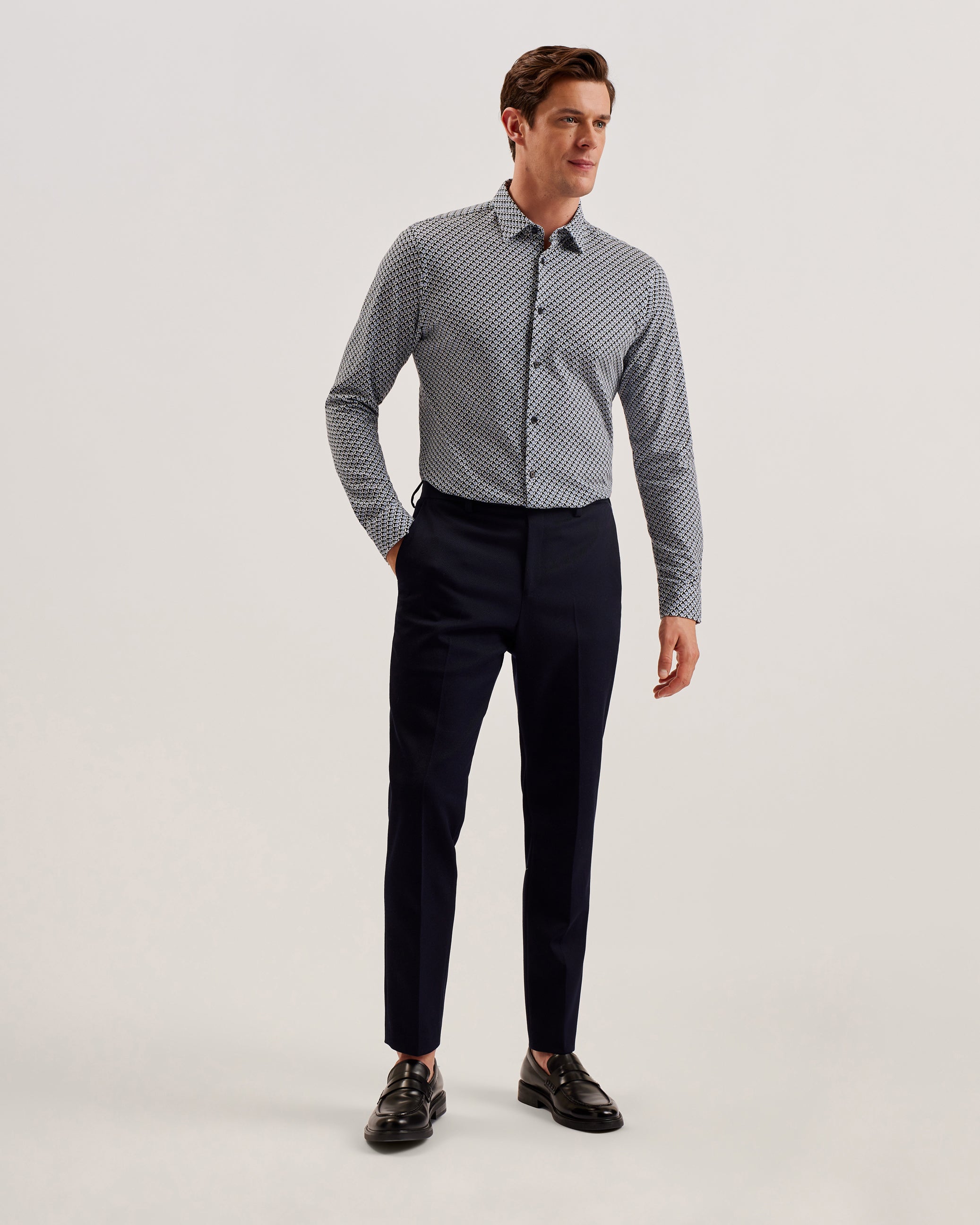 Men's Belsise-Ls Regular Geo Print Jersey Shirt Blue