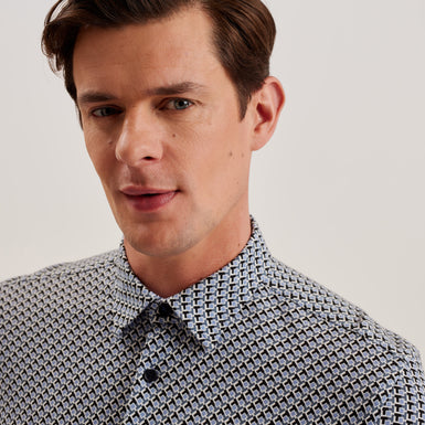 Men's Belsise-Ls Regular Geo Print Jersey Shirt Blue