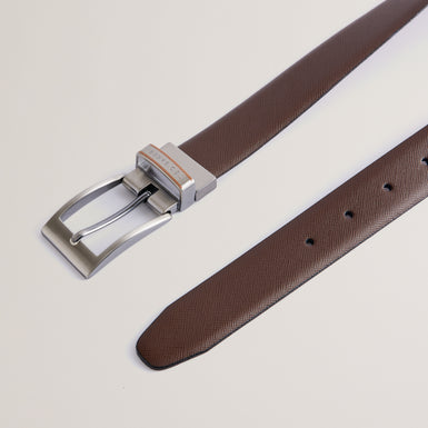Men's Colier-Saffiano Leather Reversible Belt Brn-Choc