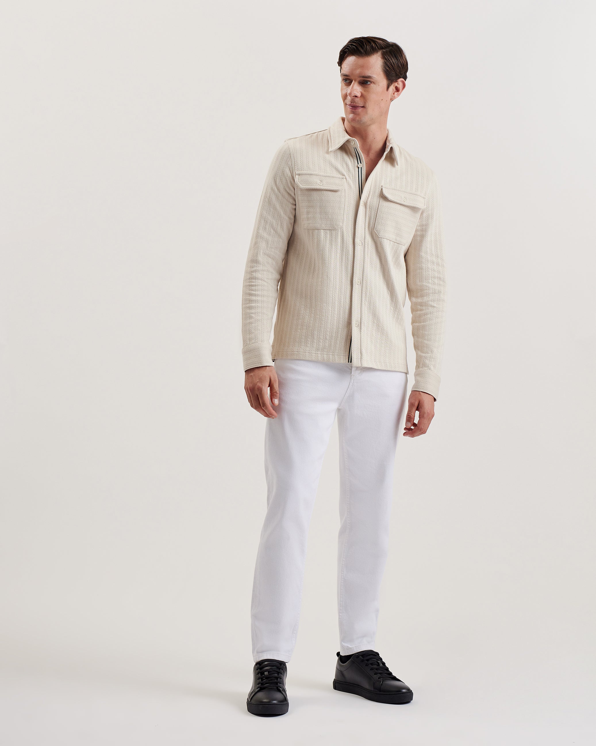 Men's Belza-Ls Regular Fit Textured Shirt Beige