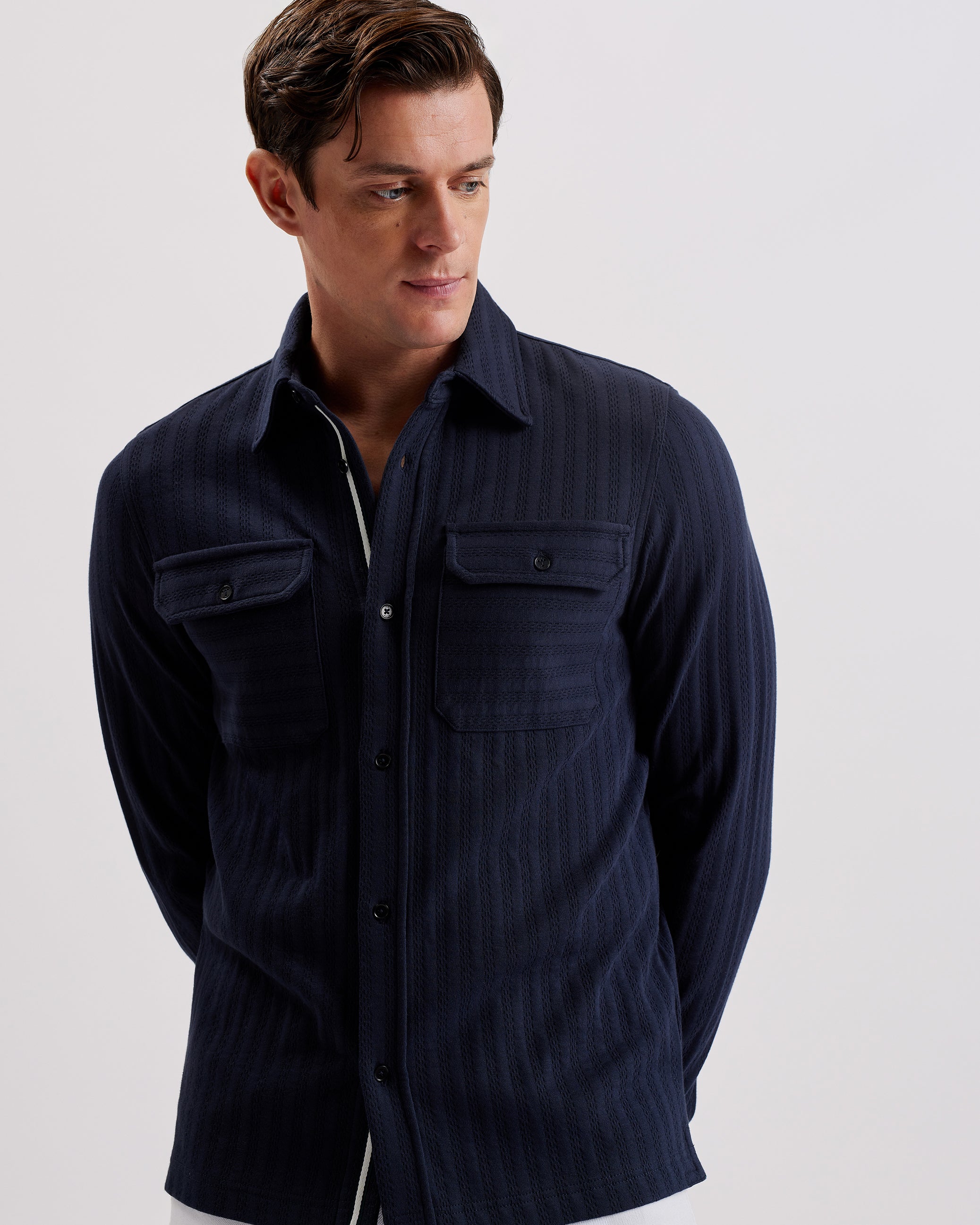 Men's Belza-Ls Regular Fit Textured Shirt Navy