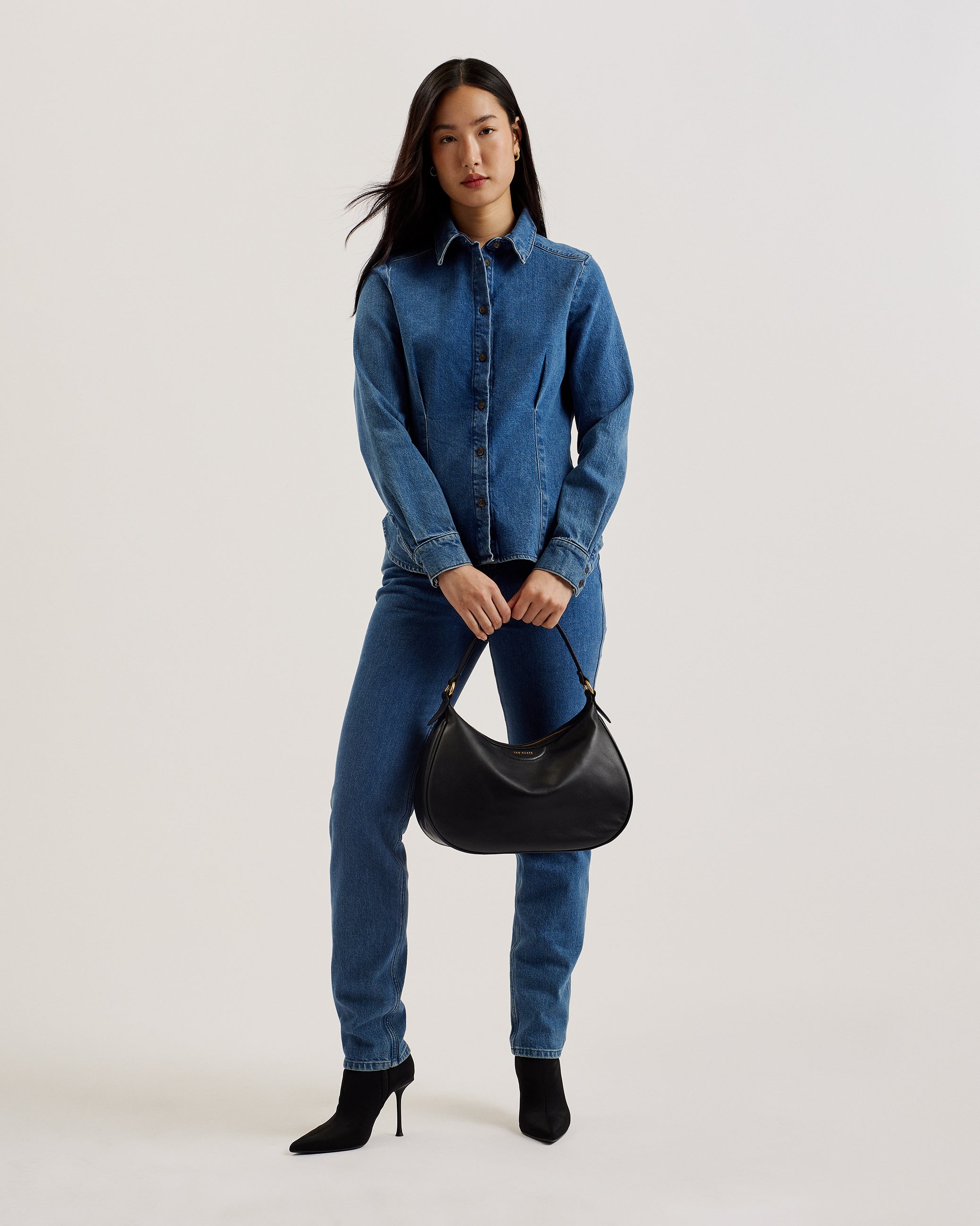 Women's Esiah-Webbing Slouchy Leather Hobo Bag Black