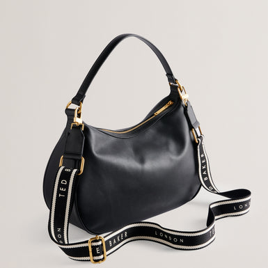 Women's Esiah-Webbing Slouchy Leather Hobo Bag Black