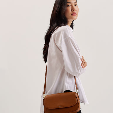 Women's Darilie-Branded Webbing Long Satchel Bag Brn-Choc