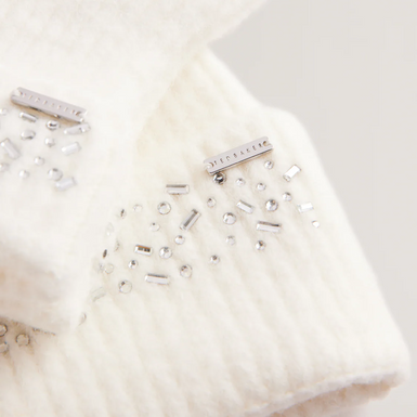 KERIIS: Rhinestone Knitted Hat and Gloves Set