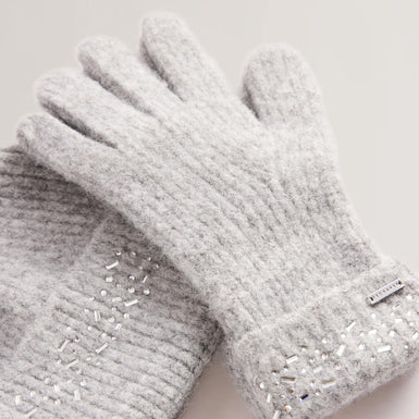KERIIS: Rhinestone Knitted Hat and Gloves Set