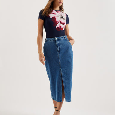 Women's Louannn-Printed Short Sleeve Fitted Tee Navy
