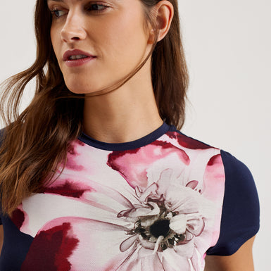 Women's Louannn-Printed Short Sleeve Fitted Tee Navy