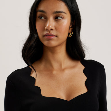 Women's Sharmha-Scallop Bodycon Midi Knit Dress Black