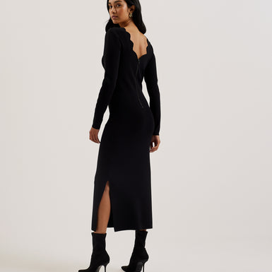 Women's Sharmha-Scallop Bodycon Midi Knit Dress Black