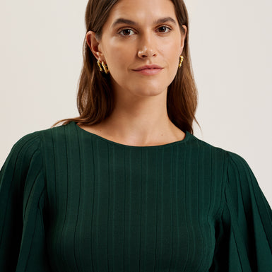 Women's Iivanna-Crew Neck Fluted Sleeve Knit Top Dk-Green