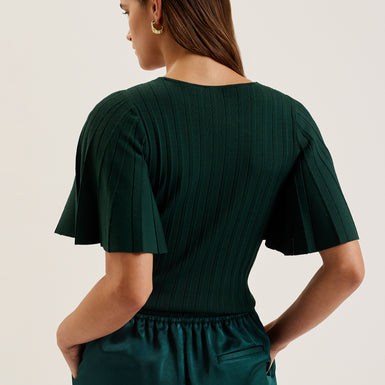 Women's Iivanna-Crew Neck Fluted Sleeve Knit Top Dk-Green