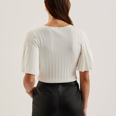 Women's Iivanna-Crew Neck Fluted Sleeve Knit Top Ivory