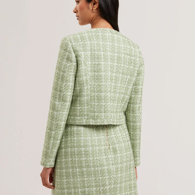 Women's KOMA-Rose Button Cropped Boucle Tailored Jack Lt-Green