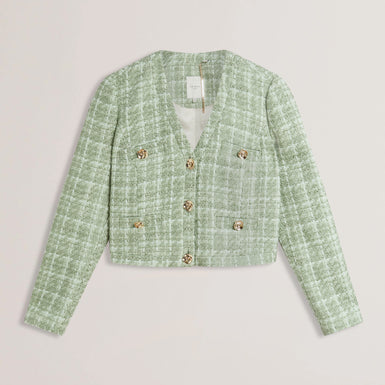 Women's KOMA-Rose Button Cropped Boucle Tailored Jack Lt-Green