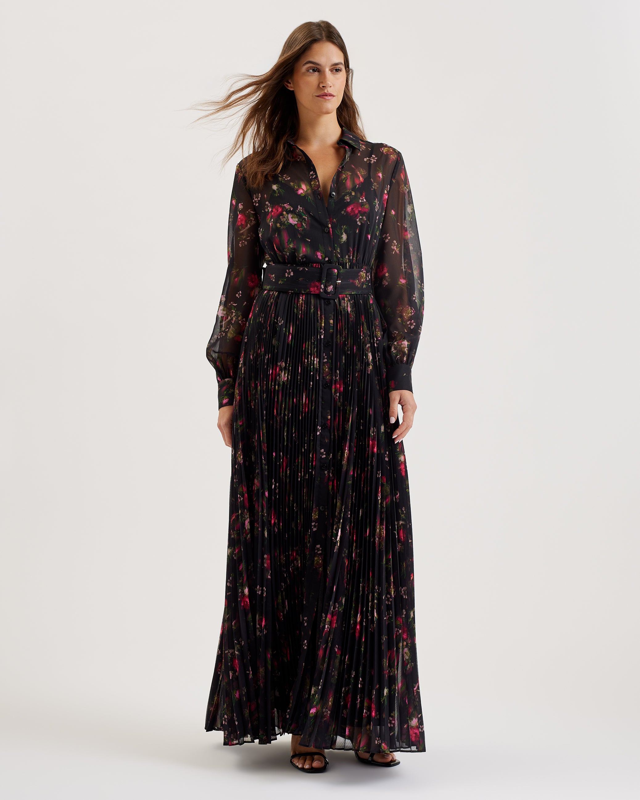 Women's Ceiba-Printed Maxi Shirt Dress Black