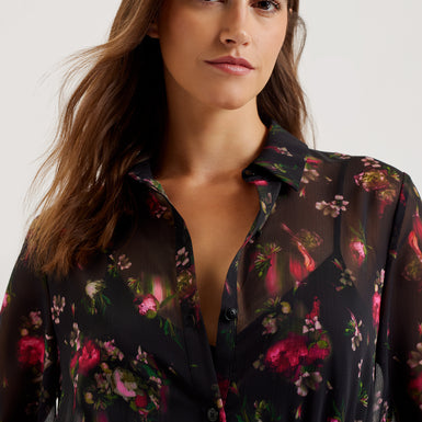 Women's Ceiba-Printed Maxi Shirt Dress Black