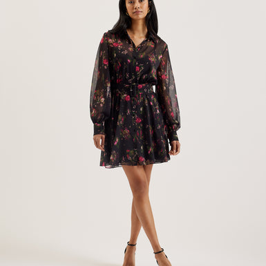 Women's Ebene-Collared Printed Button Down Mini Black