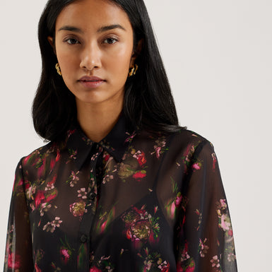 Women's Ebene-Collared Printed Button Down Mini Black
