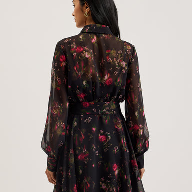 Women's Ebene-Collared Printed Button Down Mini Black