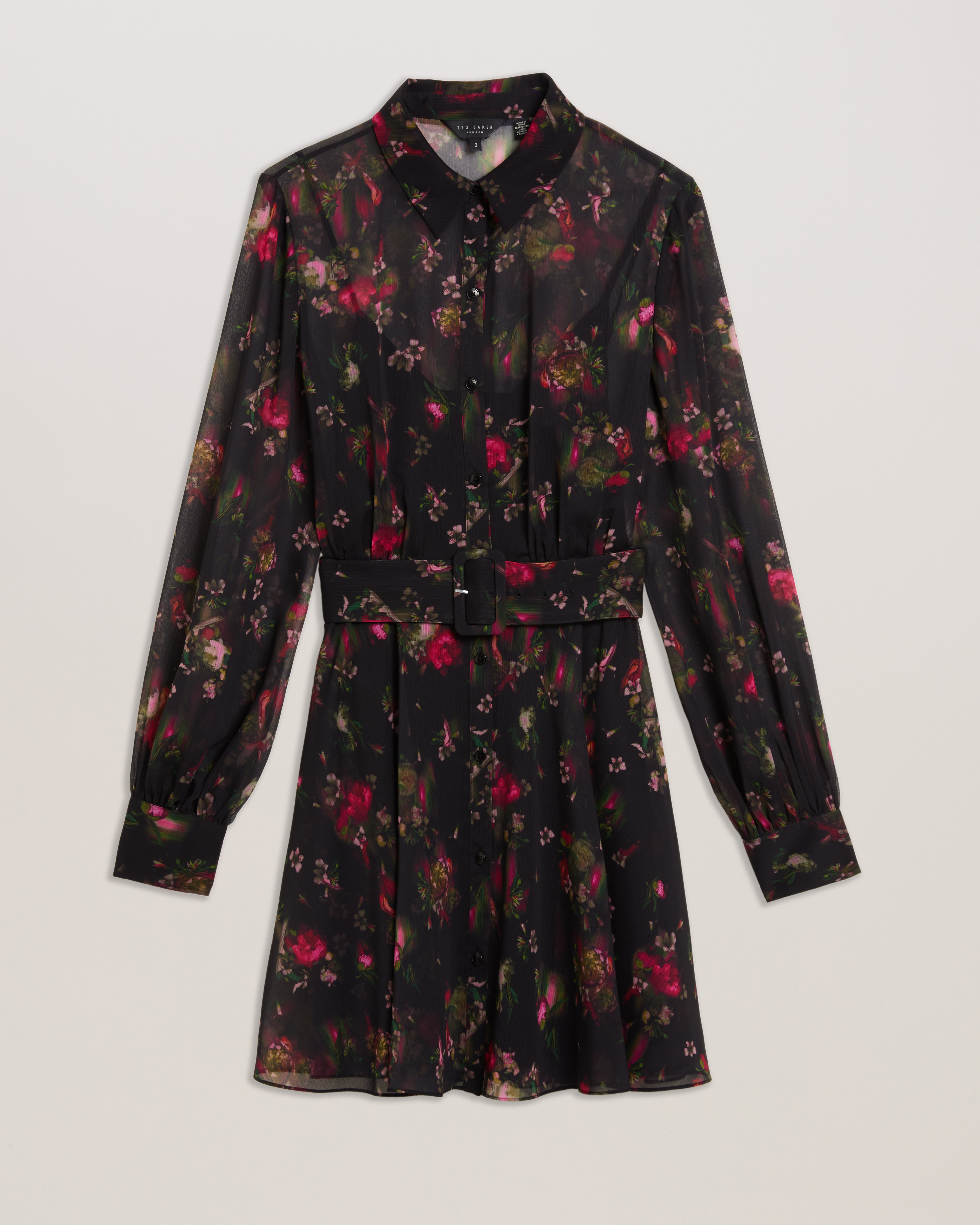 Women's Ebene-Collared Printed Button Down Mini Black