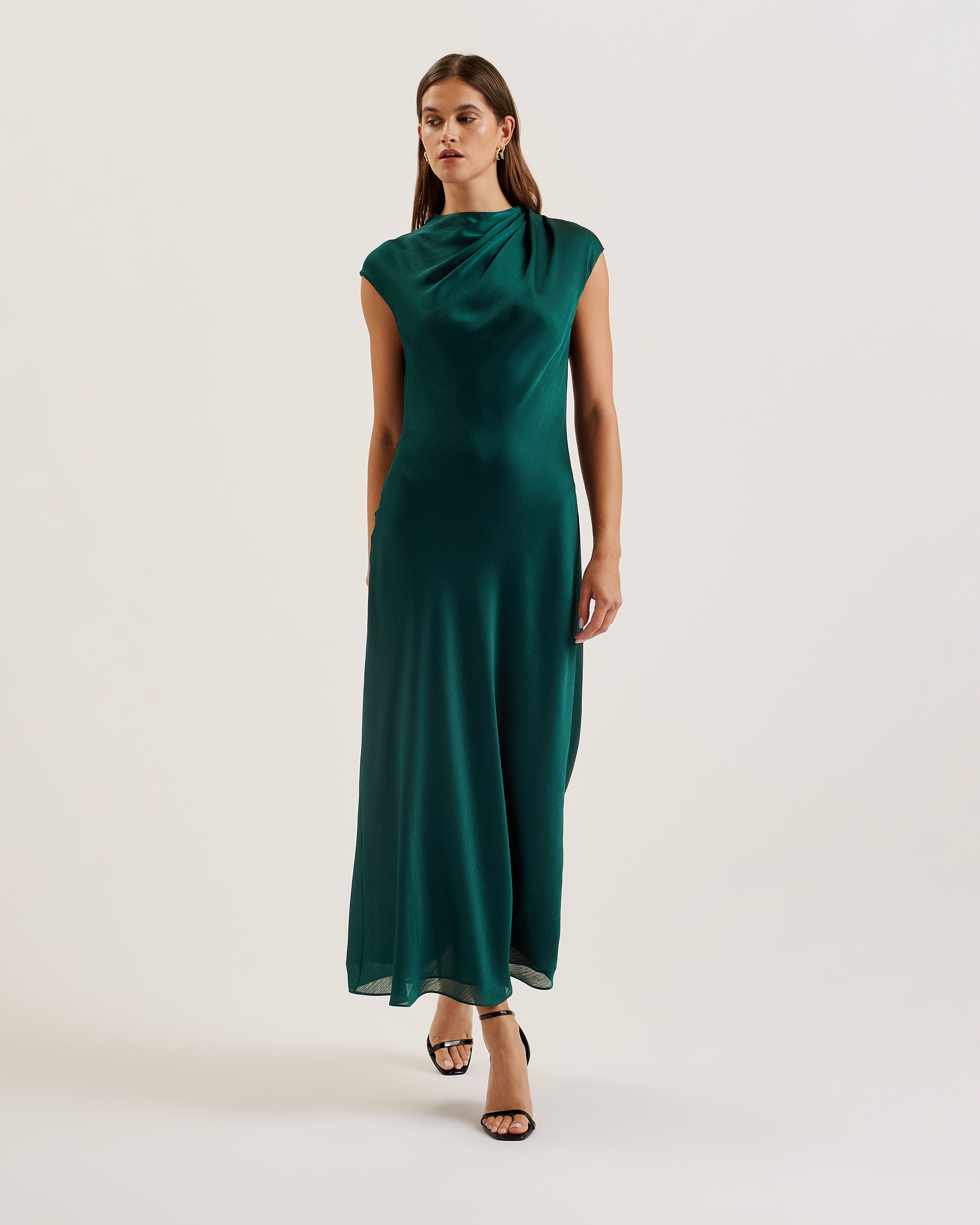 Women's Rimini-Draped Neck Detail Midi Dress Dk-Green