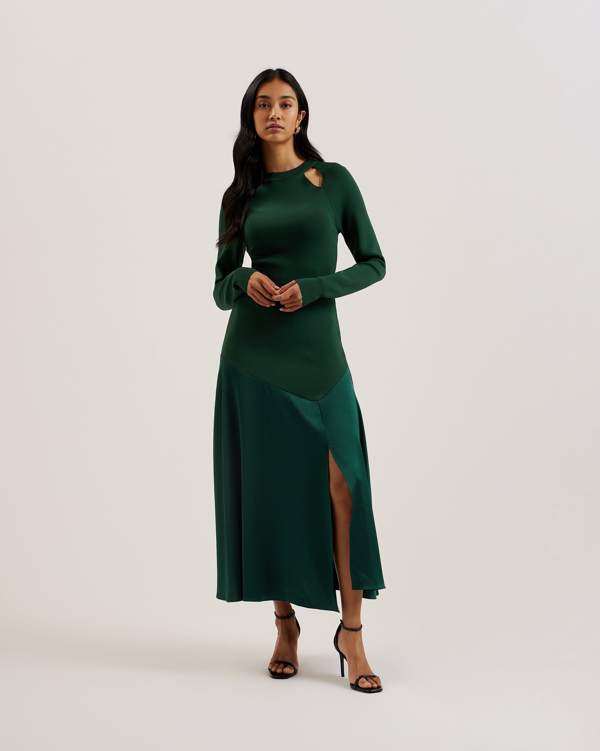 Women's Alfeios-Cut Out Midi Knit Dress & Front Slit Dk-Green