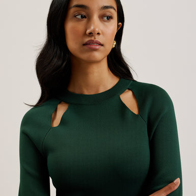 Women's Alfeios-Cut Out Midi Knit Dress & Front Slit Dk-Green