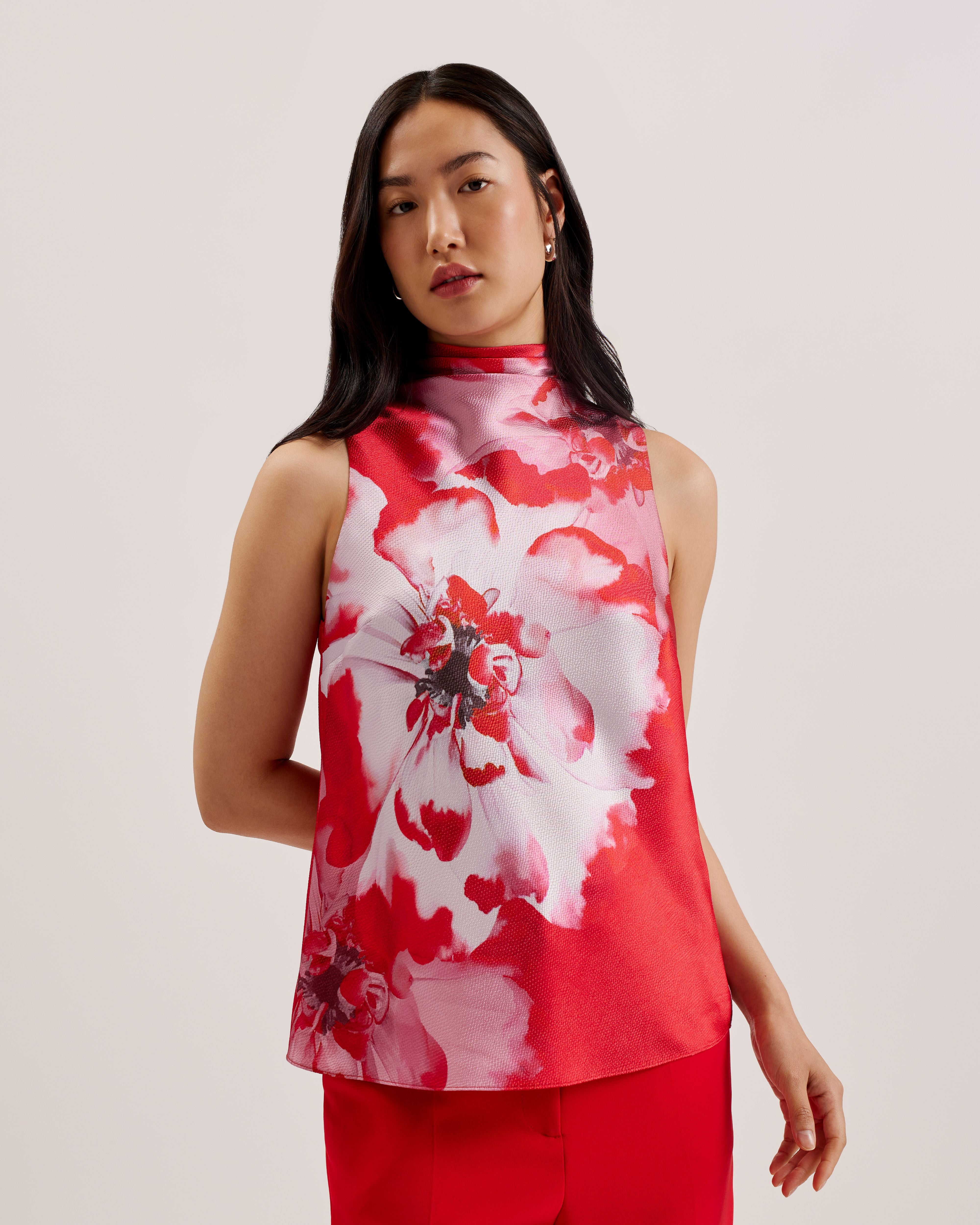 Women's Kohana-Cowl Neck Sleeveless Printed Blouse Red