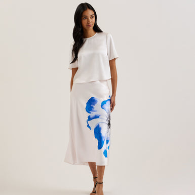 Women's Siroi-Short Sleeve Satin Crew Neck Top Ivory