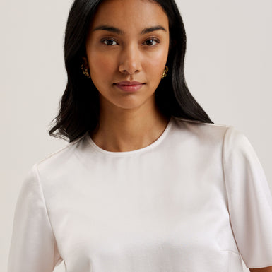 Women's Siroi-Short Sleeve Satin Crew Neck Top Ivory