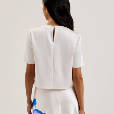 Women's Siroi-Short Sleeve Satin Crew Neck Top Ivory